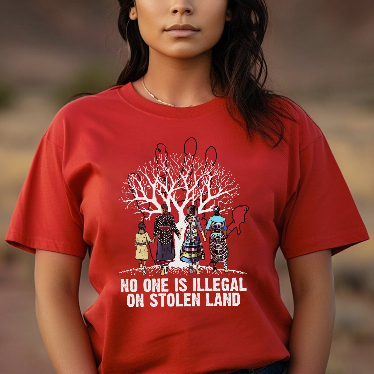 Red Handprint Awareness - No One Is Illegal on Stolen Land Unisex T-Shirt/T-Shirt V-Neck/Hoodie/Sweatshirt