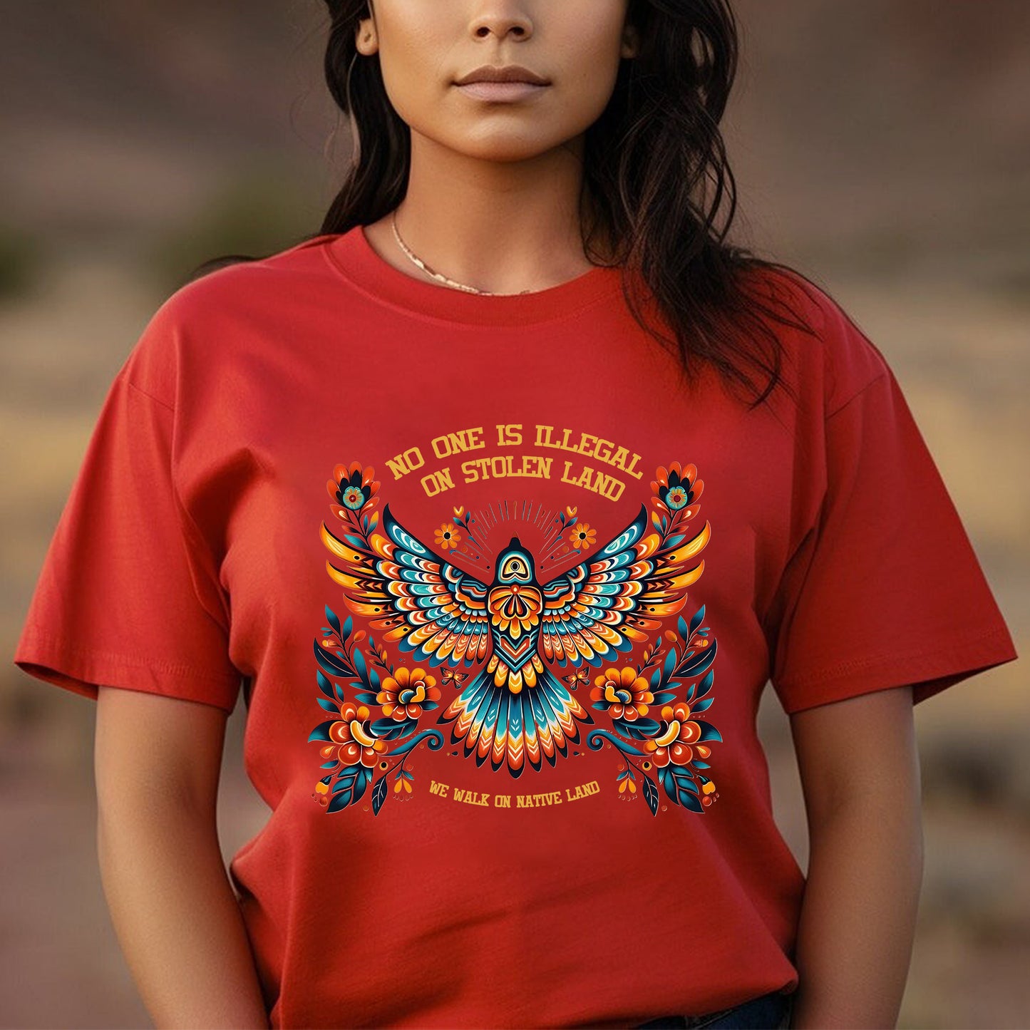 No One Is Illegal On Stolen Land Colorful Eagle Unisex T-Shirt/T-Shirt V-Neck/Hoodie/Sweatshirt