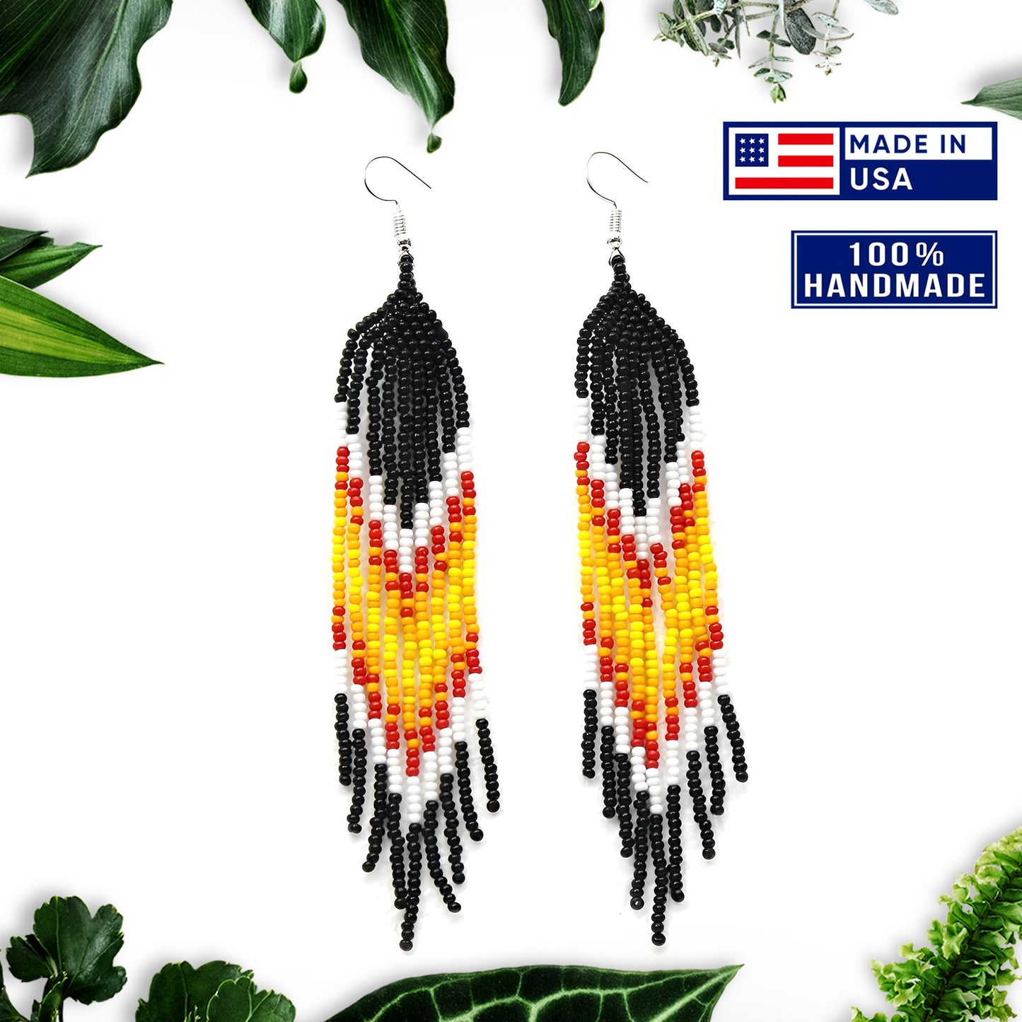 Black Orange Yellow Beaded Handmade Earrings For Women