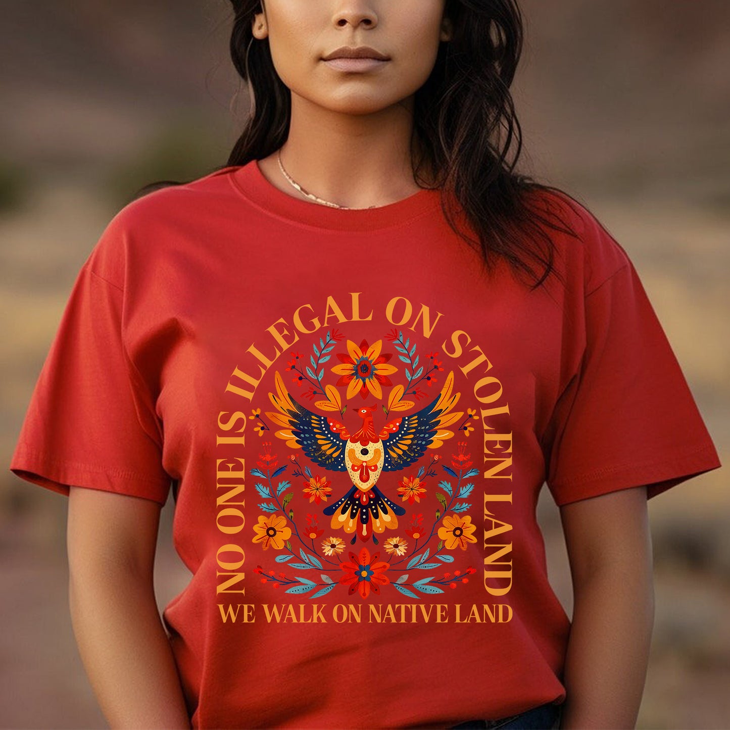No One Is Illegal On Stolen Land - We Walk On Native Land Eagle Design Unisex T-Shirt/T-Shirt V-Neck/Hoodie/Sweatshirt