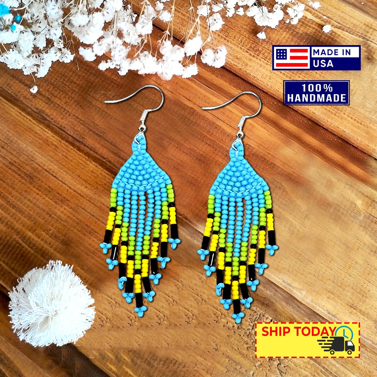 New Handmade Black Blue Turtle Long Necklace Earring Set