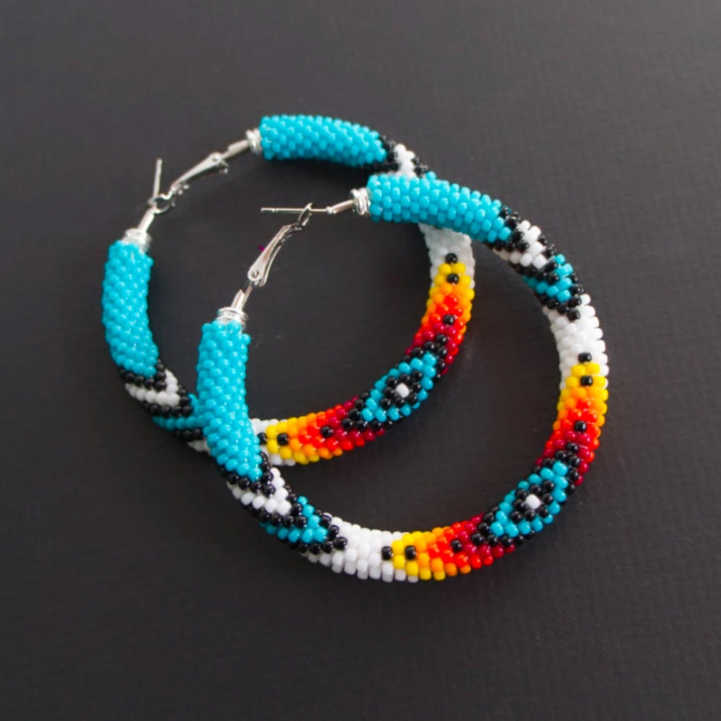 Handmade Dark Blue Pattern Beaded Earrings for Women