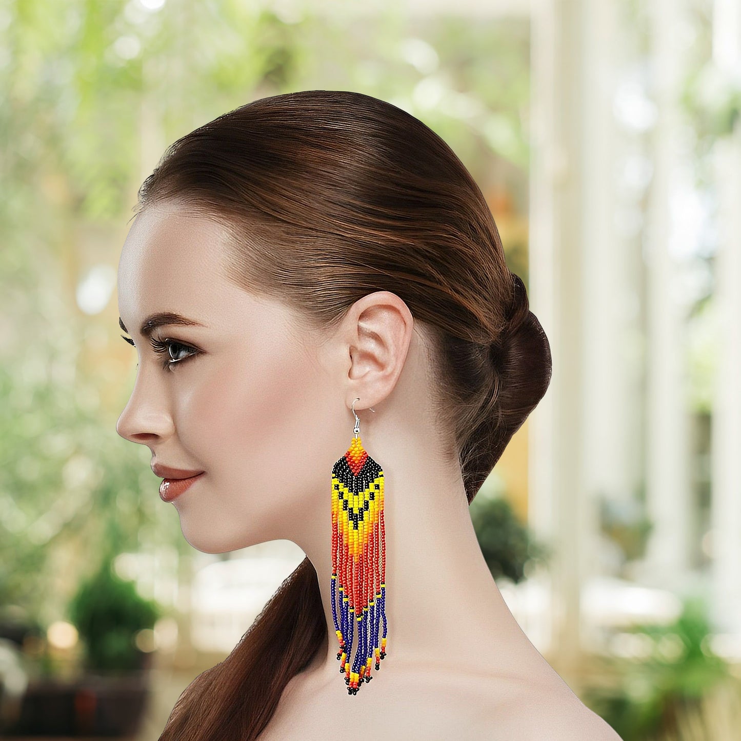 Blue Red Ethnic Beaded Handmade Earrings For Women
