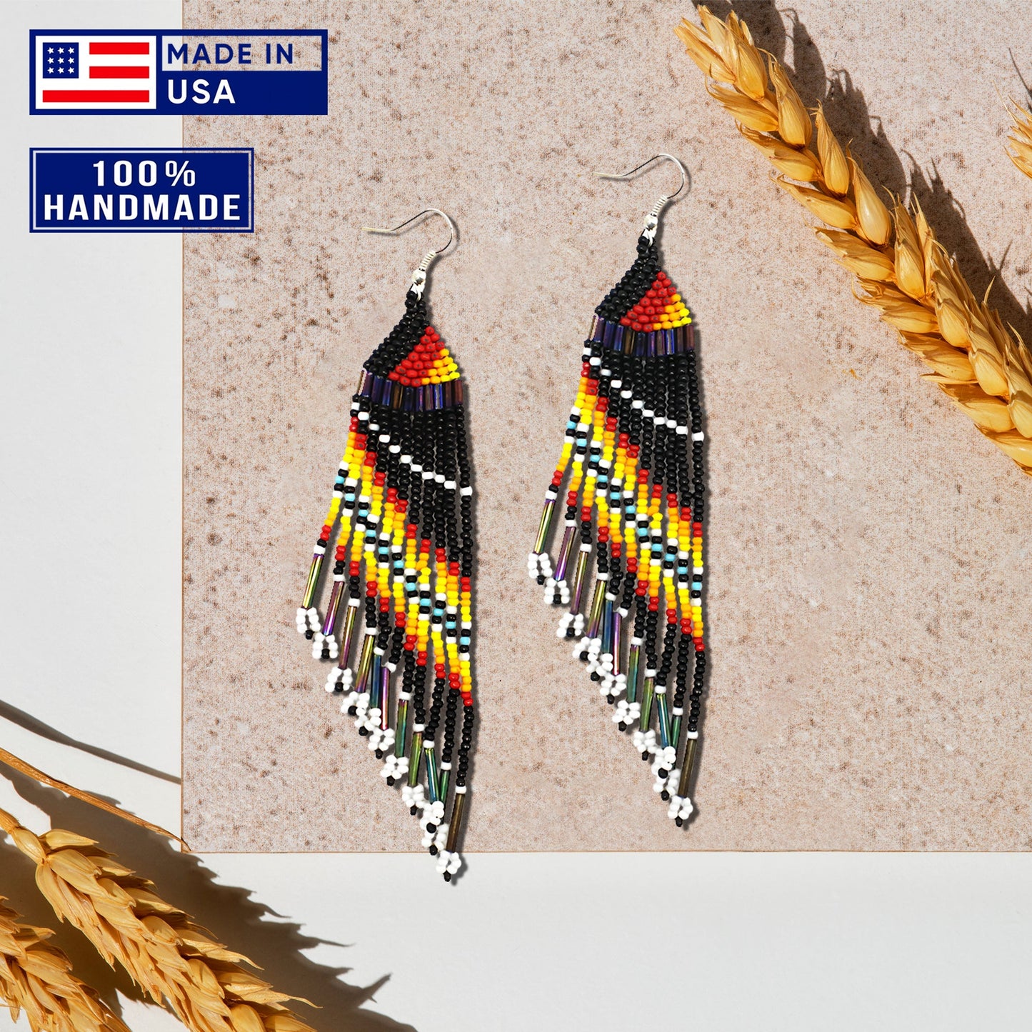Black Multicolored Beaded Handmade Earrings For Women