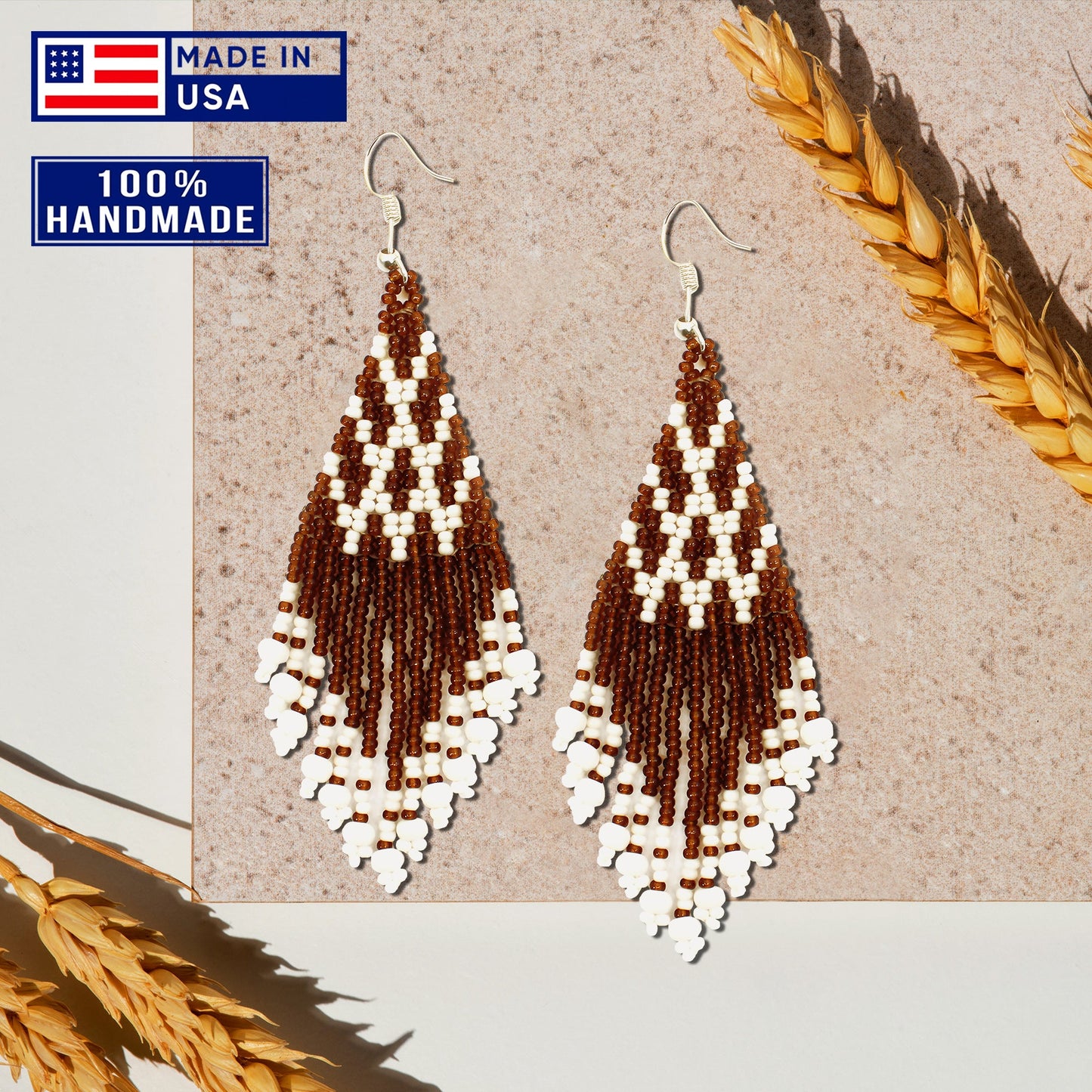 Seed Bead Brown Pattern Beaded Handmade Earrings For Women