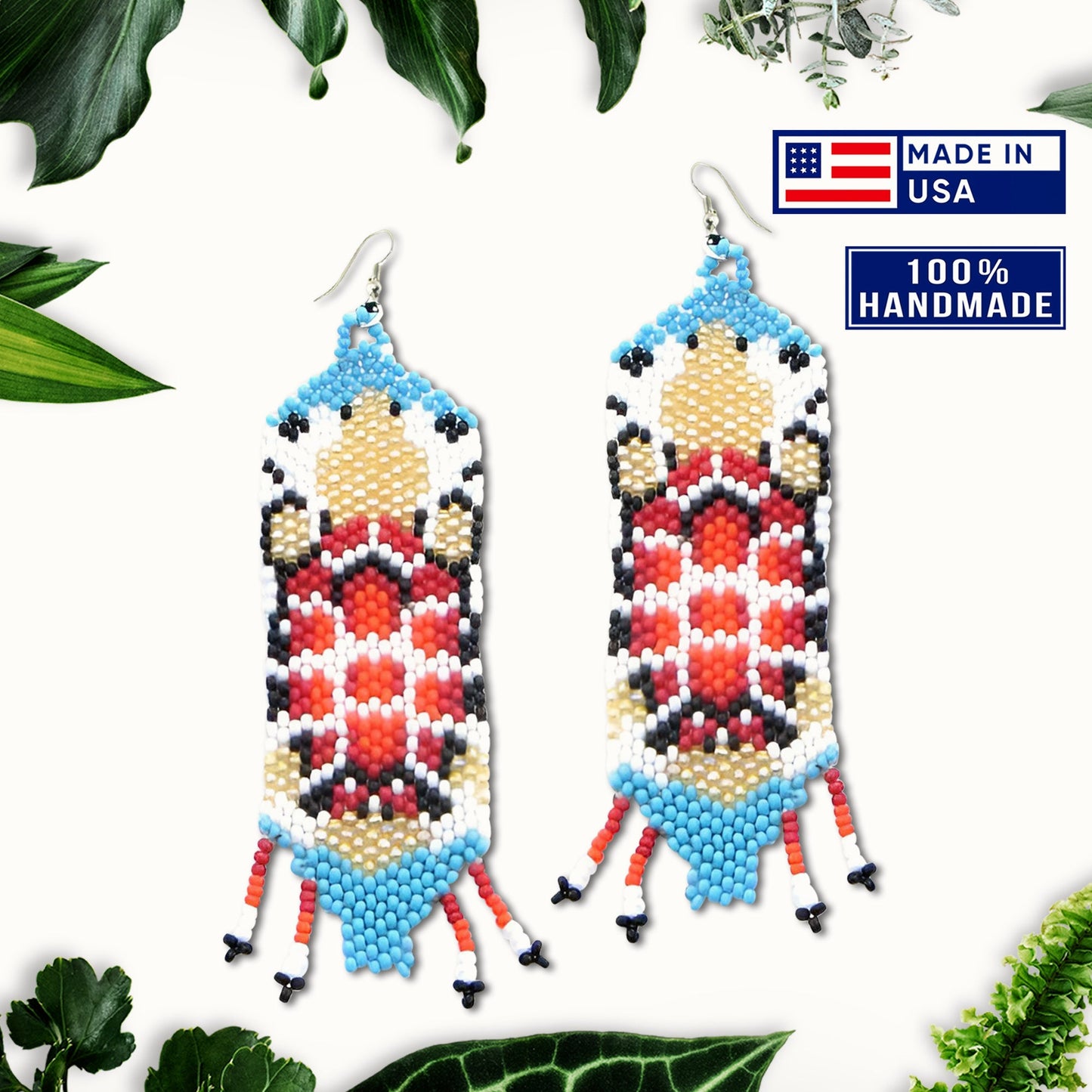Turtle Red Turquoise Beaded Handmade Earrings For Women
