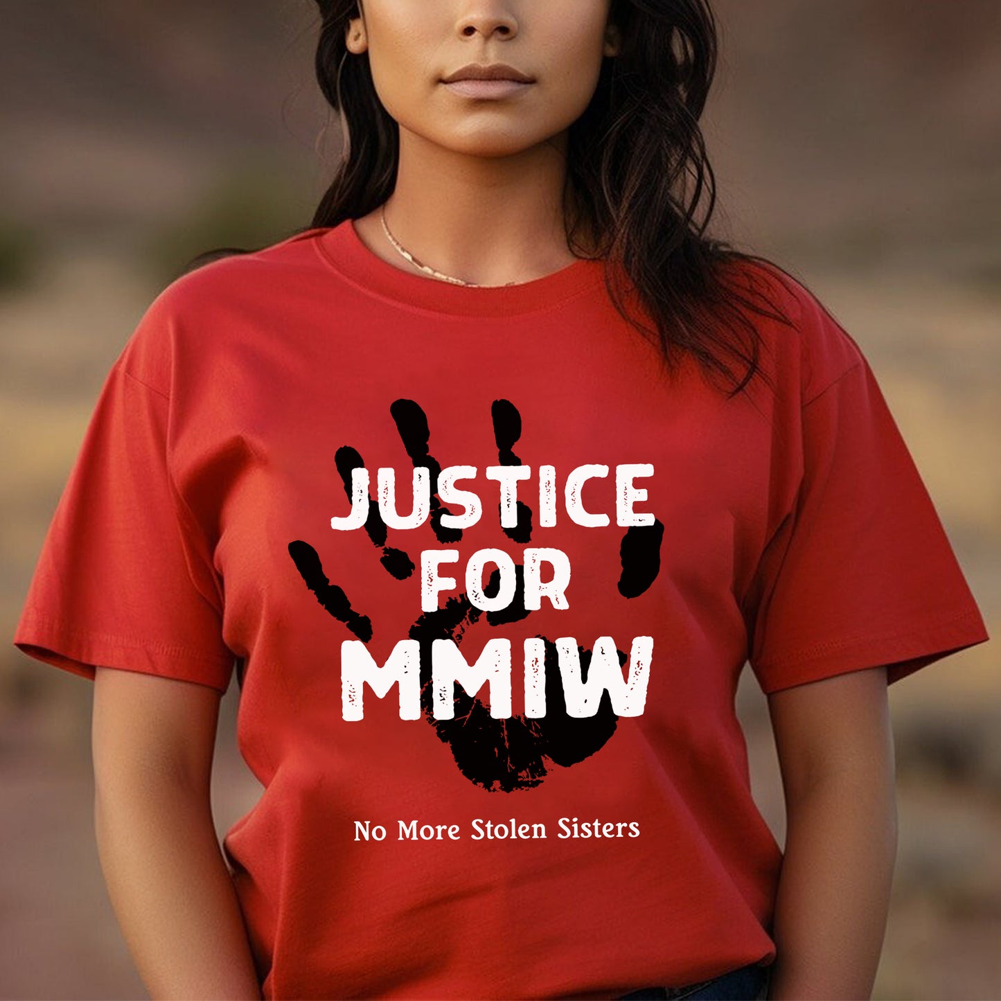 Justice for MMIW No More Stolen Sisters Red Hand Unisex T-Shirt/T-Shirt V-Neck/Hoodie/Sweatshirt