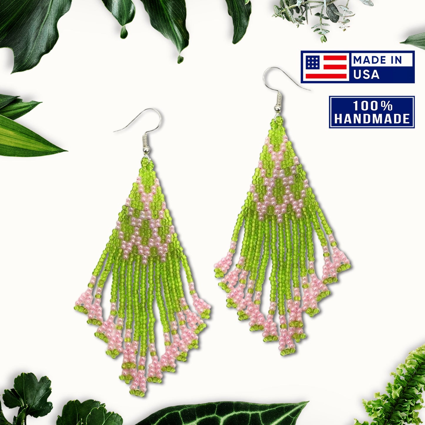 Olive Green Seed Beaded Handmade Earrings For Women