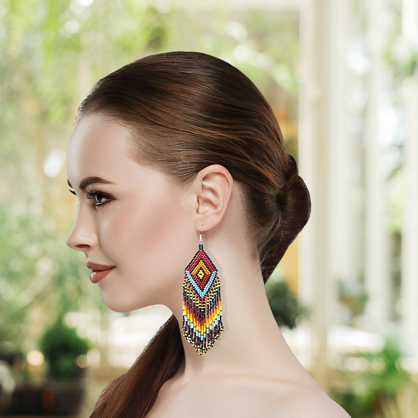 Native Style Multi-Color Long Beaded Handmade Earrings For Women