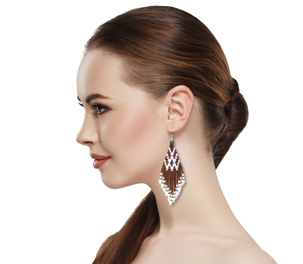 Seed Bead Brown Pattern Beaded Handmade Earrings For Women