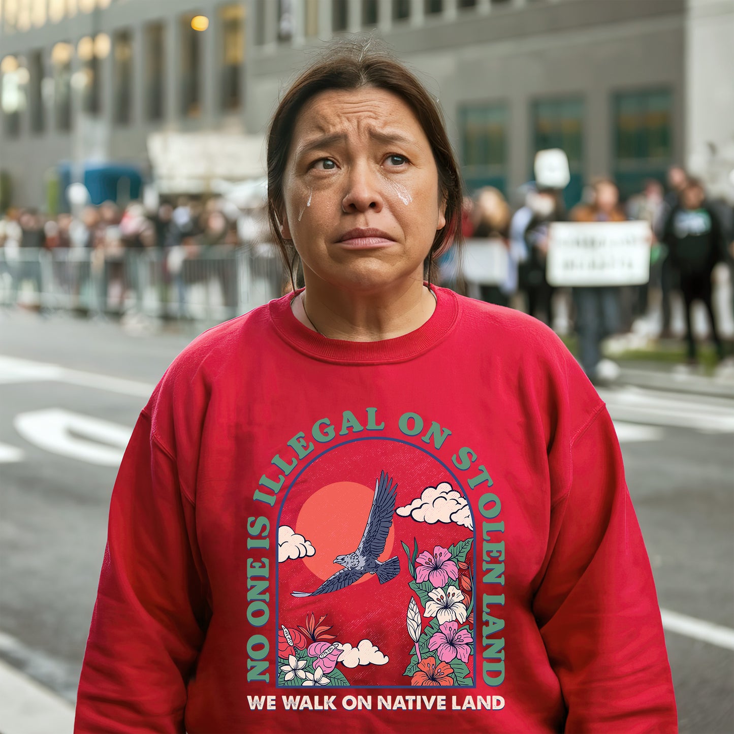 NO ONE IS ILLEGAL ON STOLEN LAND. WE WALK ON NATIVE LAND 19 - One sides - Unisex T-Shirt/T-Shirt V-Neck/Hoodie/Sweatshirt