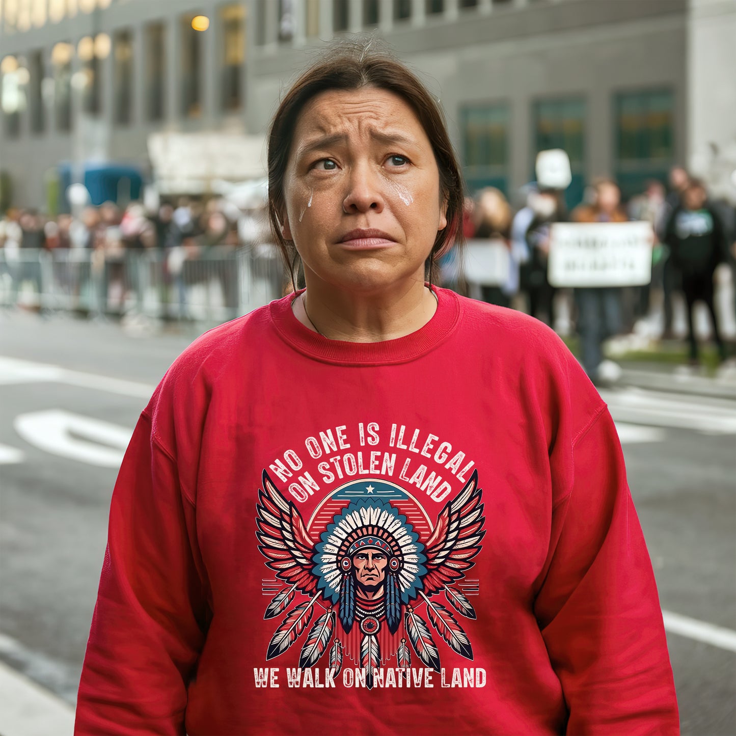 No One Is Illegal On Stolen Land Native Chief Headdress Unisex T-Shirt/T-Shirt V-Neck/Hoodie/Sweatshirt