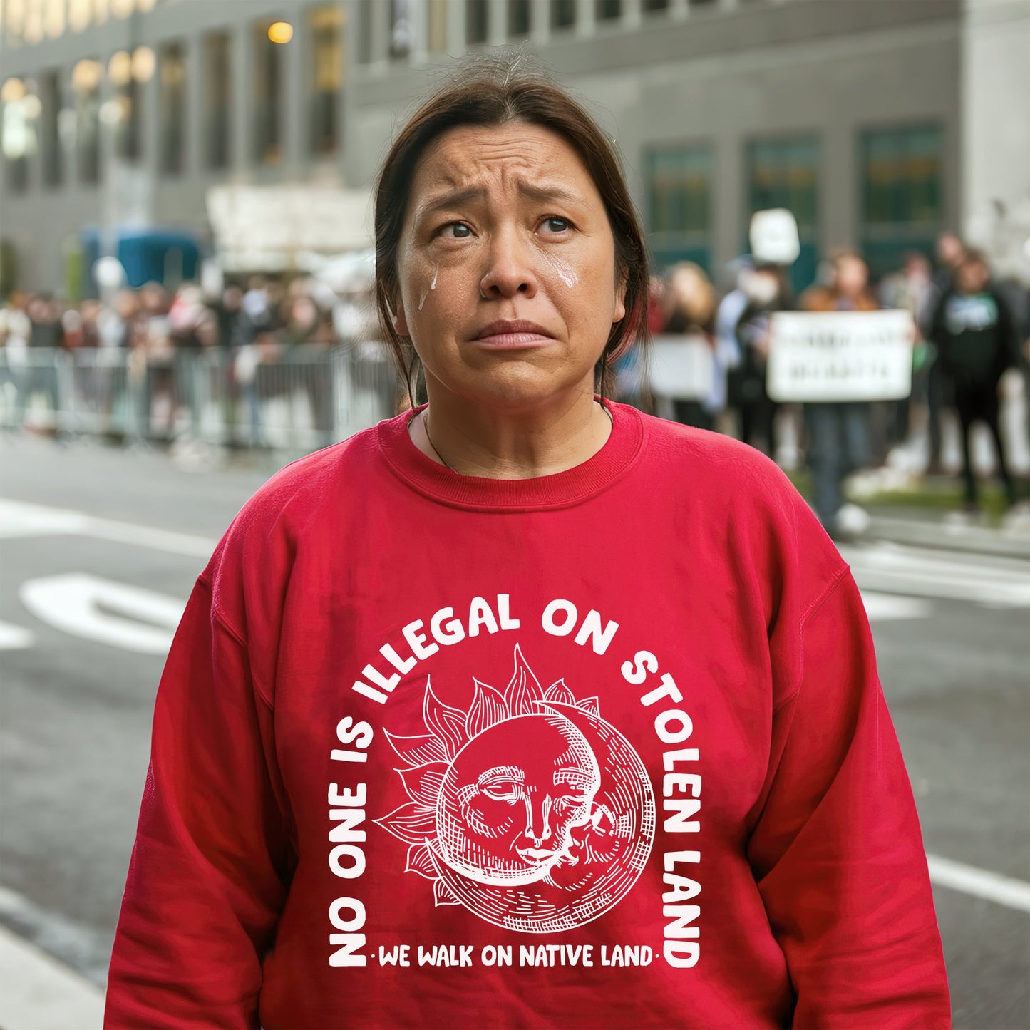 NO ONE IS ILLEGAL ON STOLEN LAND. WE WALK ON NATIVE LAND 18 - One sides - Unisex T-shirt/T-shirt V-Neck/Hoodie/Sweatshirt