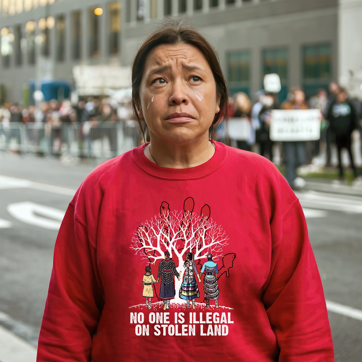 Red Handprint Awareness - No One Is Illegal on Stolen Land Unisex T-Shirt/T-Shirt V-Neck/Hoodie/Sweatshirt