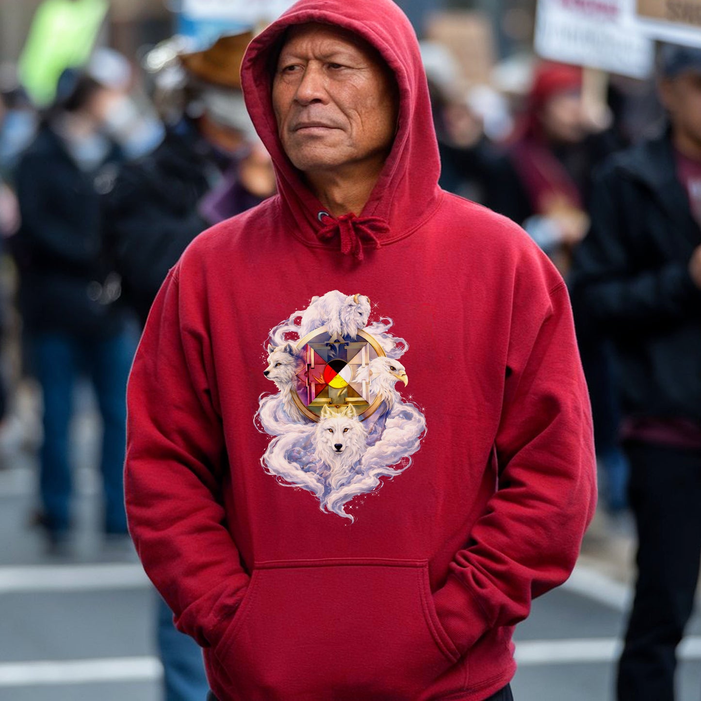 Sacred White Animals & Medicine Wheel Spiritual Unisex T-shirt/T-shirt V-neck/Hoodie/Sweatshirt
