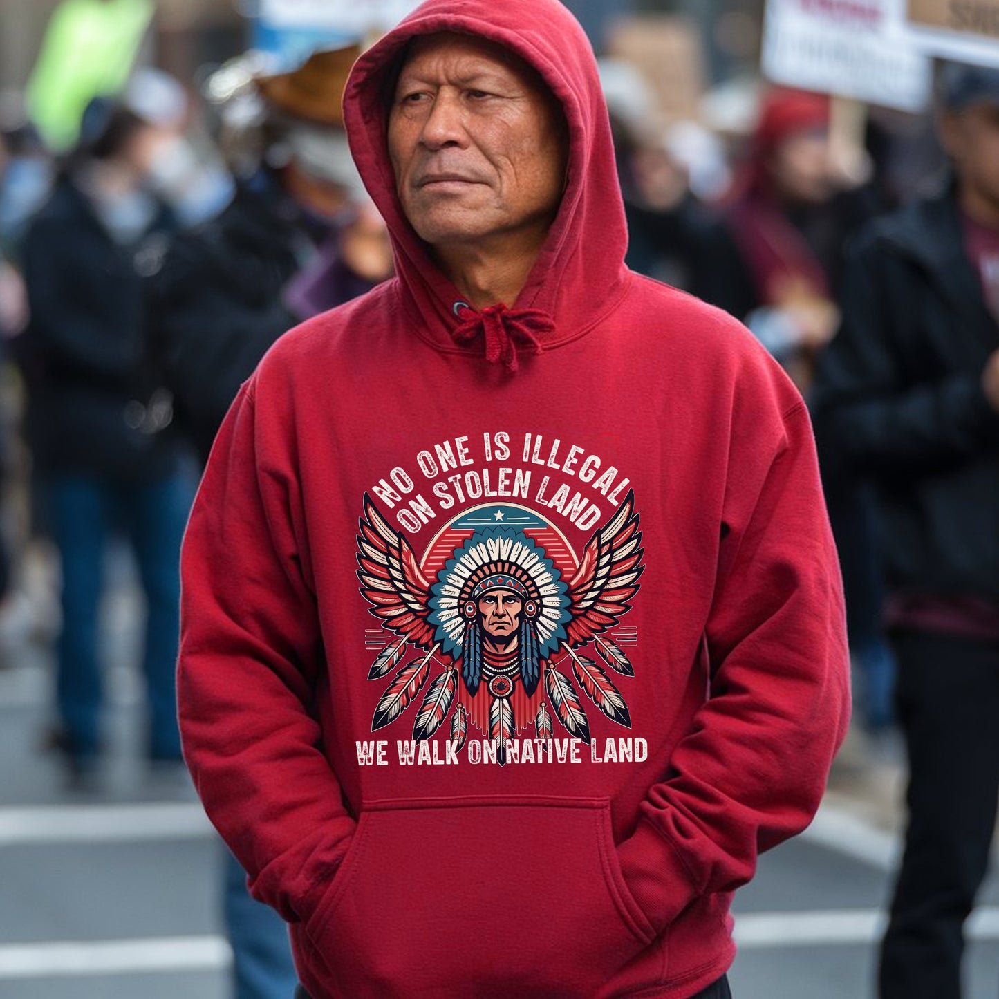 No One Is Illegal On Stolen Land Native Chief Headdress Unisex T-Shirt/T-Shirt V-Neck/Hoodie/Sweatshirt