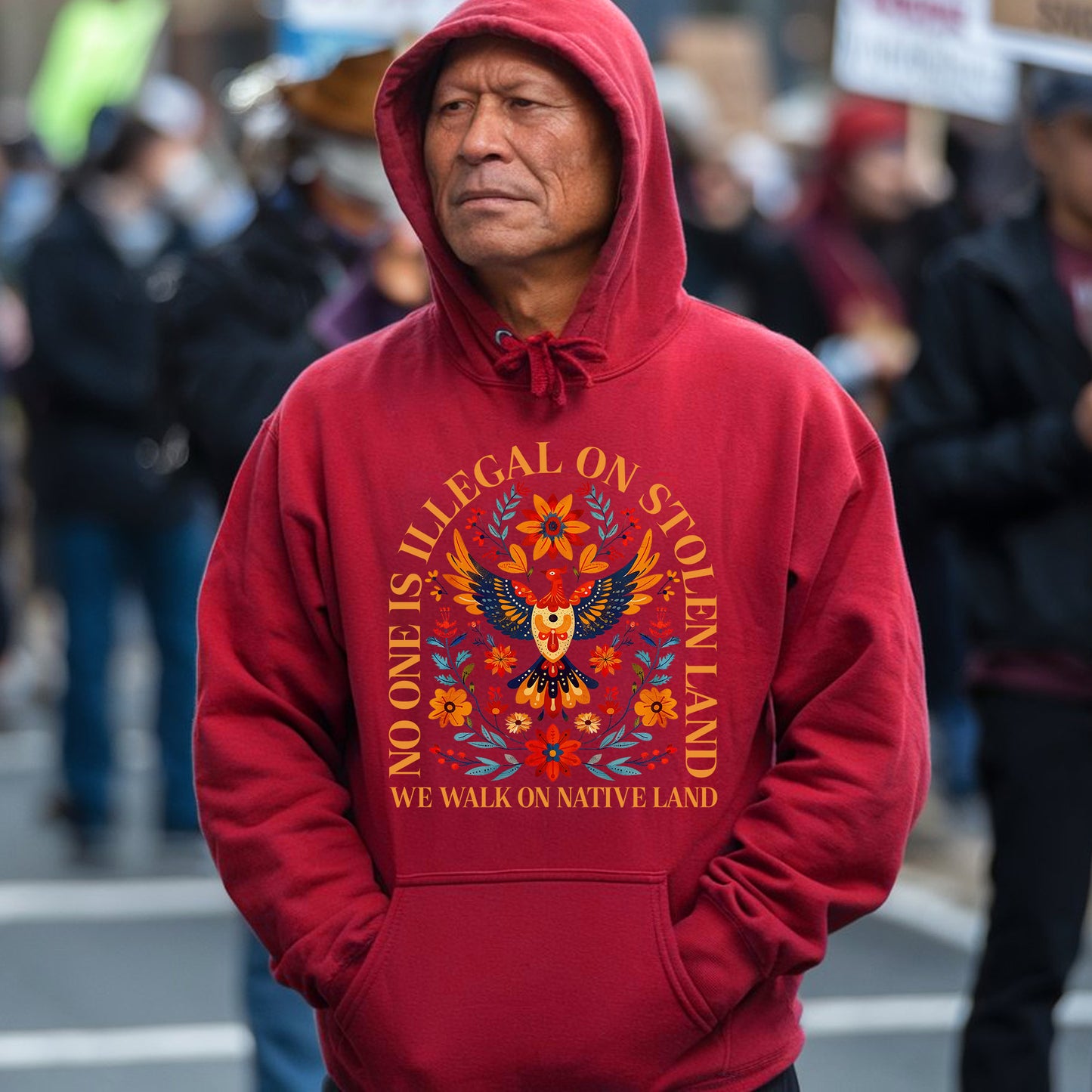 No One Is Illegal On Stolen Land - We Walk On Native Land Eagle Design Unisex T-Shirt/T-Shirt V-Neck/Hoodie/Sweatshirt