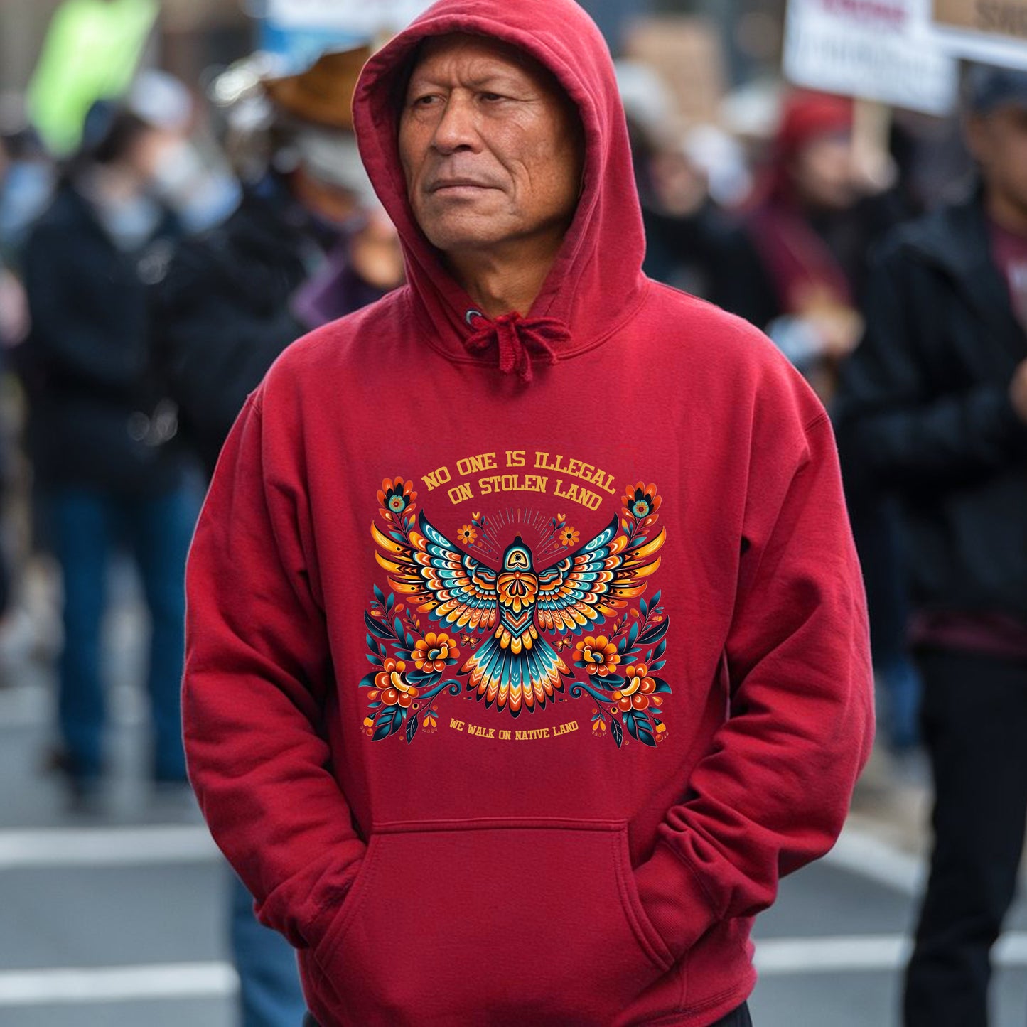 No One Is Illegal On Stolen Land Colorful Eagle Unisex T-Shirt/T-Shirt V-Neck/Hoodie/Sweatshirt