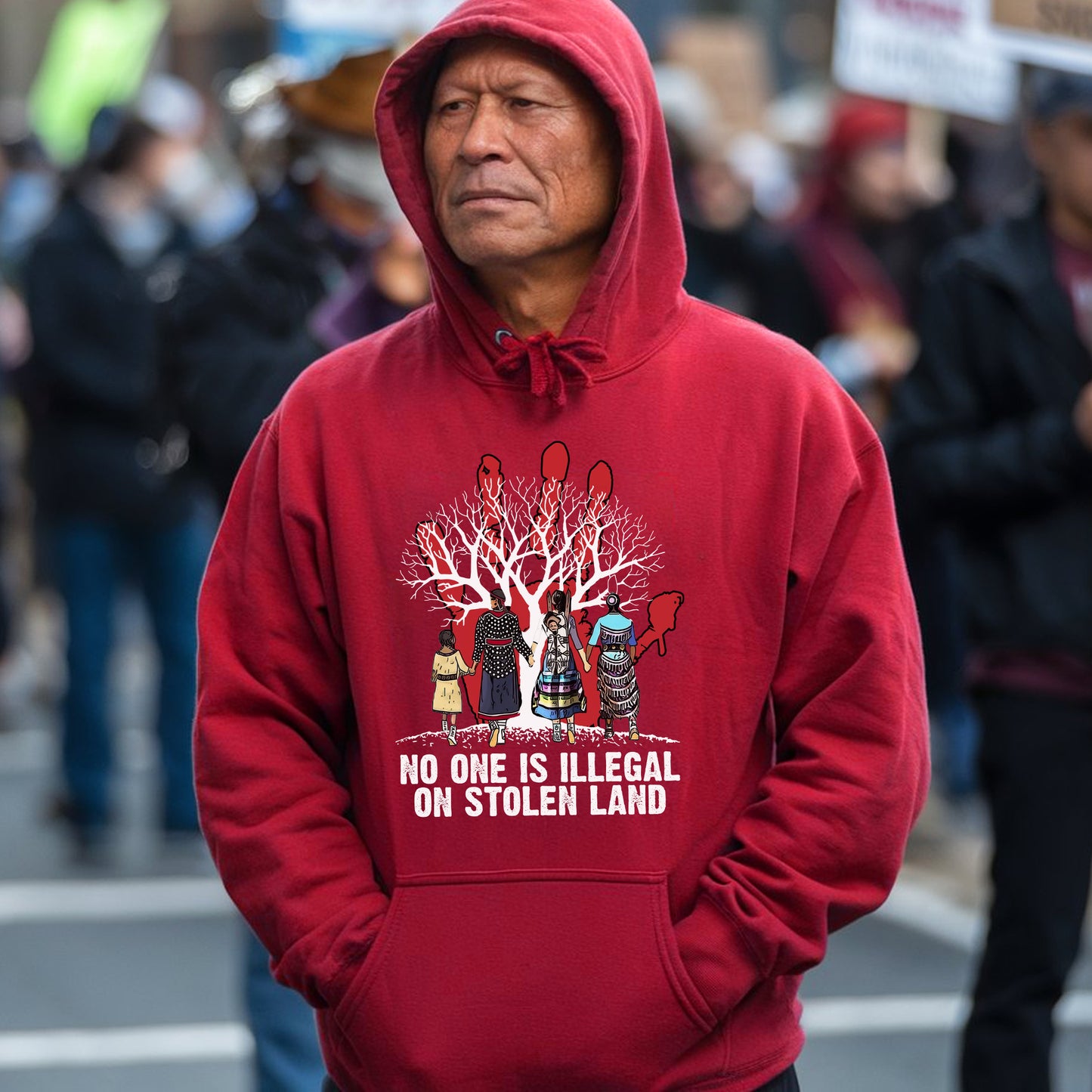 Red Handprint Awareness - No One Is Illegal on Stolen Land Unisex T-Shirt/T-Shirt V-Neck/Hoodie/Sweatshirt