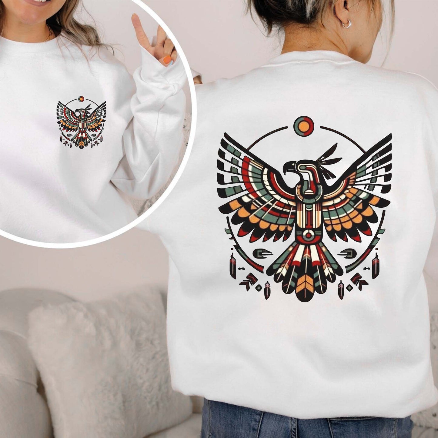 Sacred Thunderbird Spirit Geometric Design - Two sides - T-Shirt/T-Shirt V-Neck/Hoodie/Sweatshirt