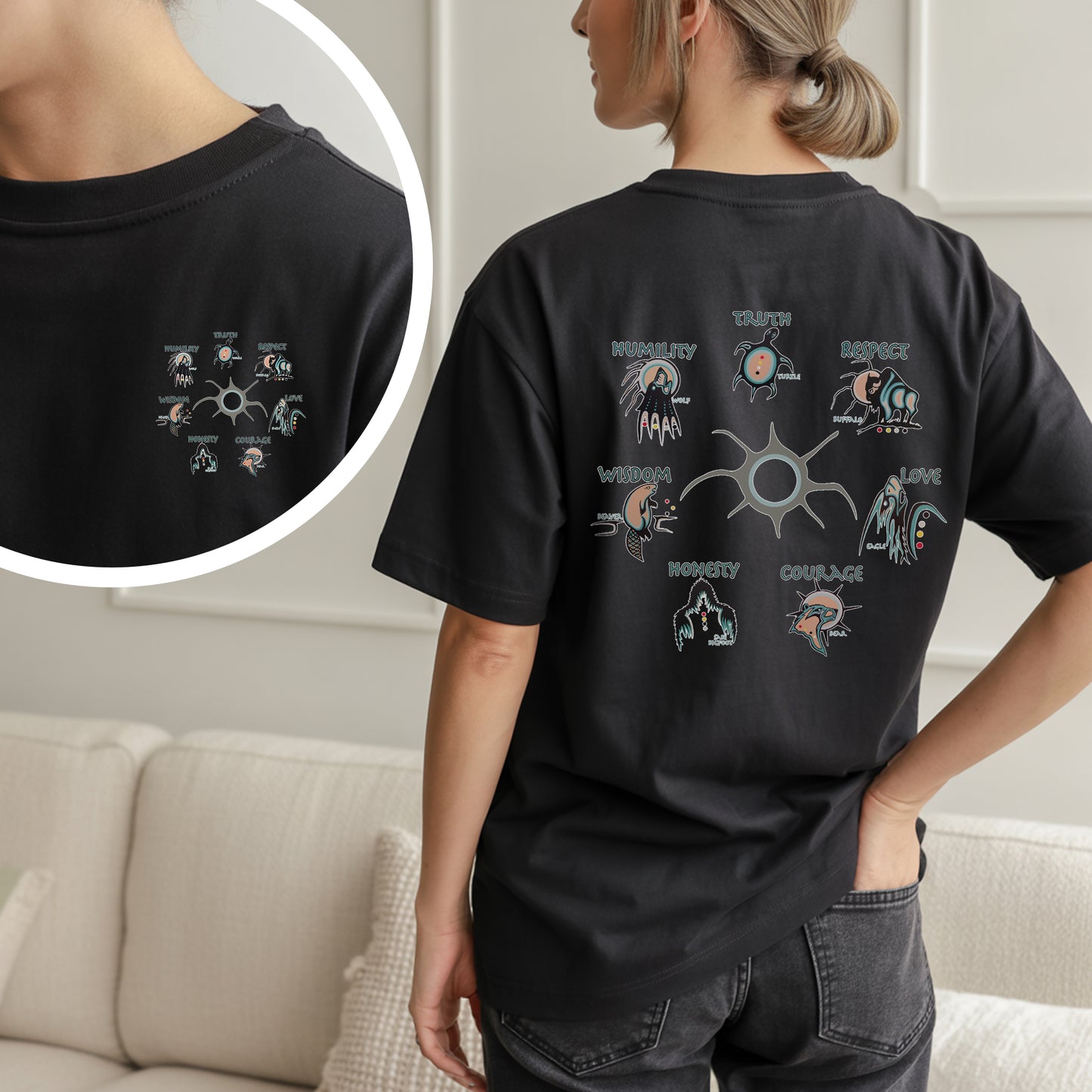 The Seven Sacred Laws Native American Indigenous Culture Unisex - Two sides - T-Shirt/T-Shirt V-Neck/Hoodie/Sweatshirt