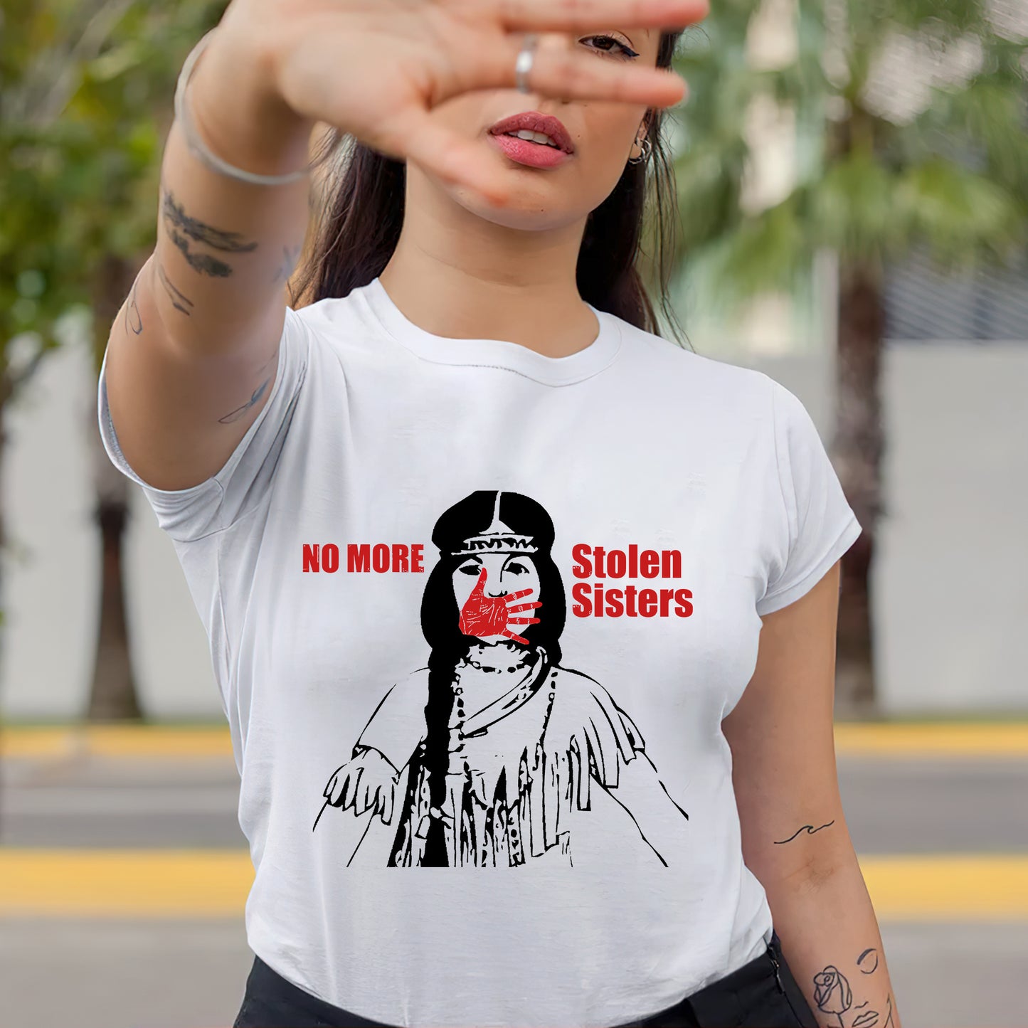 "No More Stolen Sisters - MMIW Unisex T-Shirt/Hoodie/V-Neck/Sweatshirt - Stand Against Missing Indigenous Women"