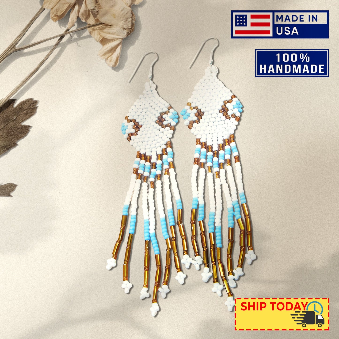 White Seed Beaded Handmade Earrings For Women