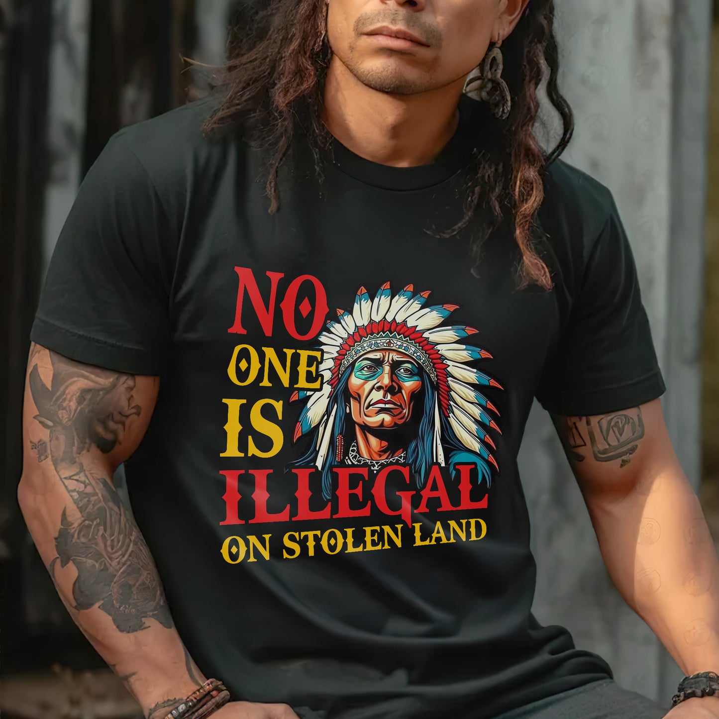 No One Is Illegal On Stolen Land. We Walk On Native Land Style 7 - One Side Unisex T-Shirt/T-Shirt V-Neck/Hoodie/Sweatshirt