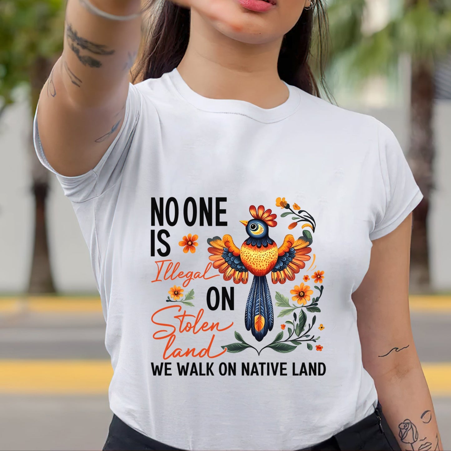 NO ONE IS ILLEGAL ON STOLEN LAND. WE WALK ON NATIVE LAND 24 - One sides - Unisex T-Shirt/T-Shirt V-Neck/Hoodie/Sweatshirt