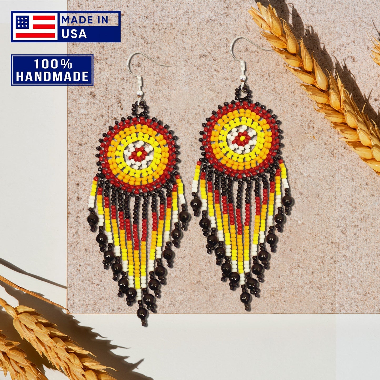 Black Medallion Beaded Handmade Earrings For Women
