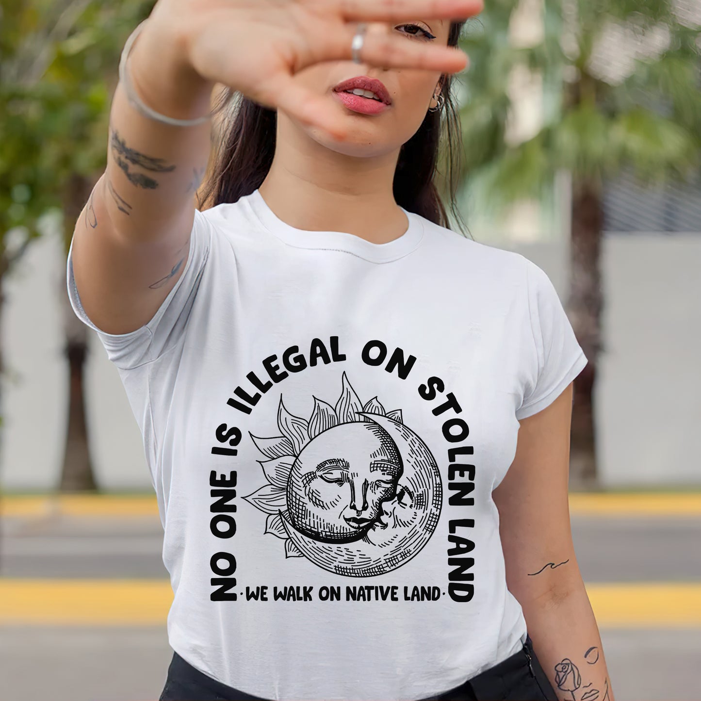 NO ONE IS ILLEGAL ON STOLEN LAND. WE WALK ON NATIVE LAND 18 - One sides - Unisex T-Shirt/T-Shirt V-Neck/Hoodie/Sweatshirt