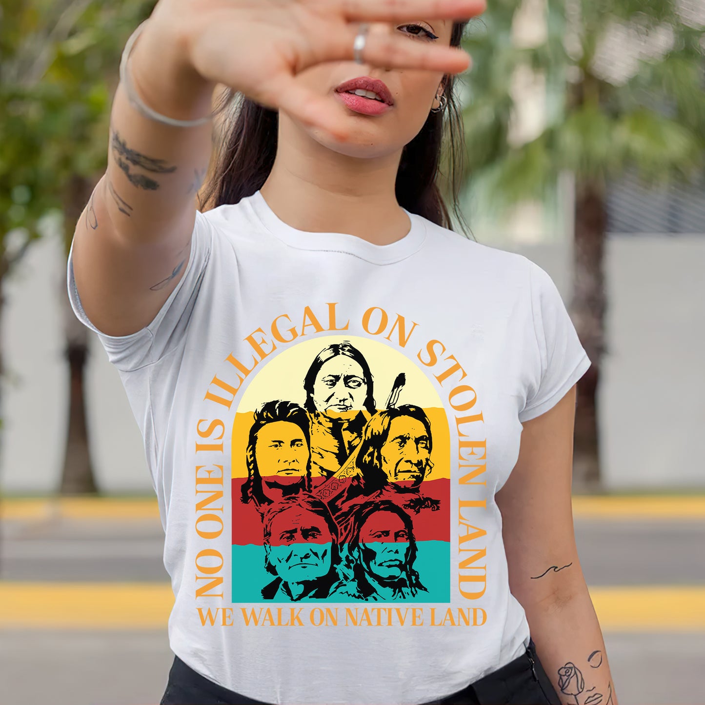 NO ONE IS ILLEGAL ON STOLEN LAND. WE WALK ON NATIVE LAND 16 - One sides - Unisex T-Shirt/T-Shirt V-Neck/Hoodie/Sweatshirt
