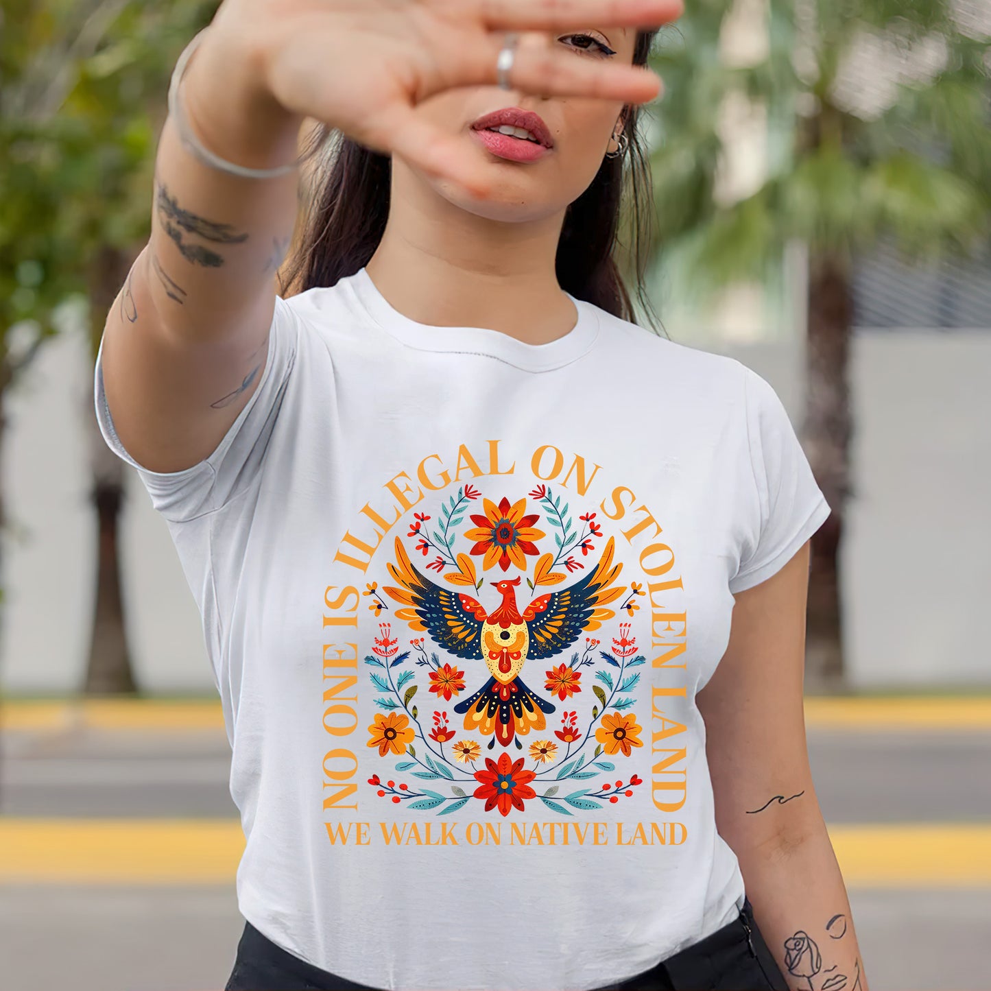 No One Is Illegal On Stolen Land - We Walk On Native Land Eagle Design Unisex T-Shirt/T-Shirt V-Neck/Hoodie/Sweatshirt