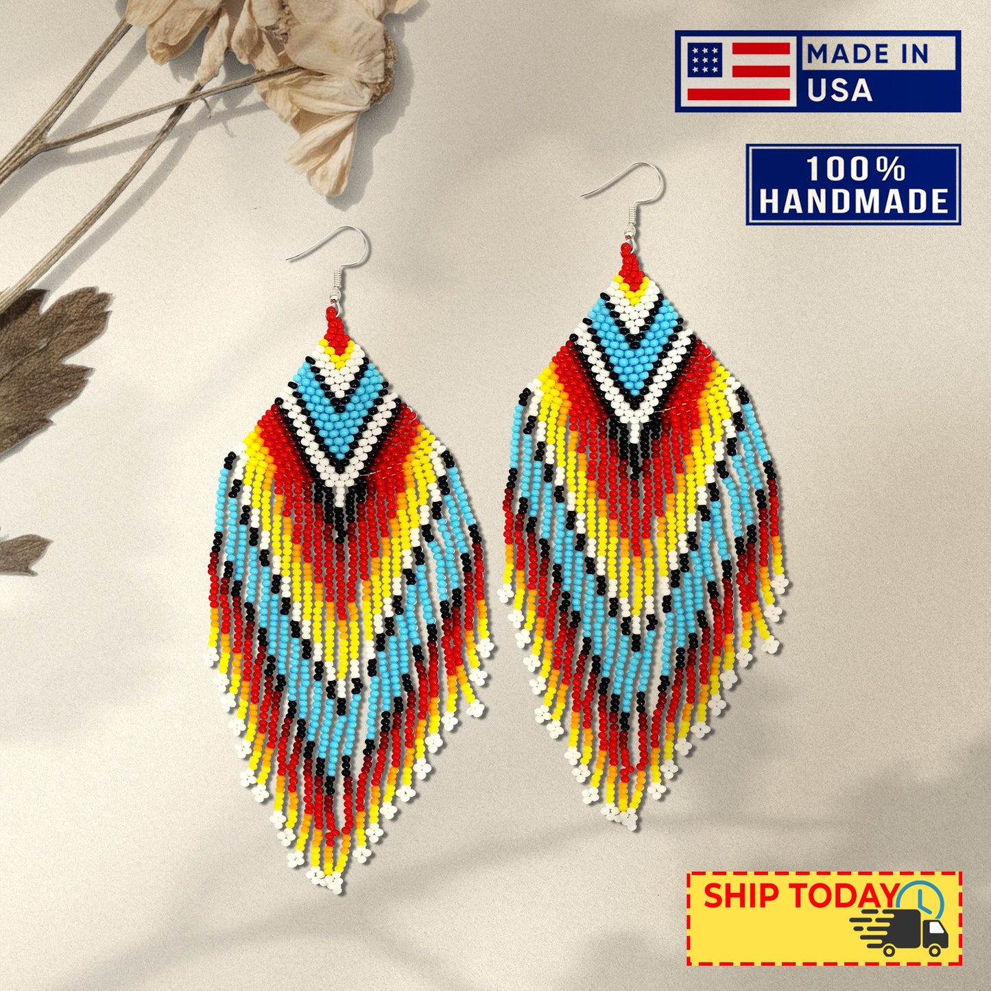 Big Sun Colors Hook Beaded Handmade Earrings For Women