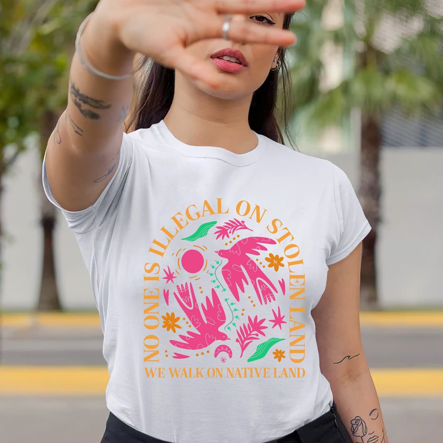 NO ONE IS ILLEGAL ON STOLEN LAND. WE WALK ON NATIVE LAND - One sides - Unisex Style 2 T-Shirt/Hoodie/Sweatshirt