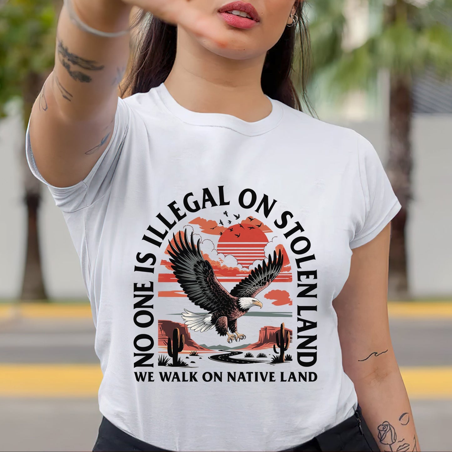 NO ONE IS ILLEGAL ON STOLEN LAND. WE WALK ON NATIVE LAND 20 - One sides - Unisex T-Shirt/T-Shirt V-Neck/Hoodie/Sweatshirt