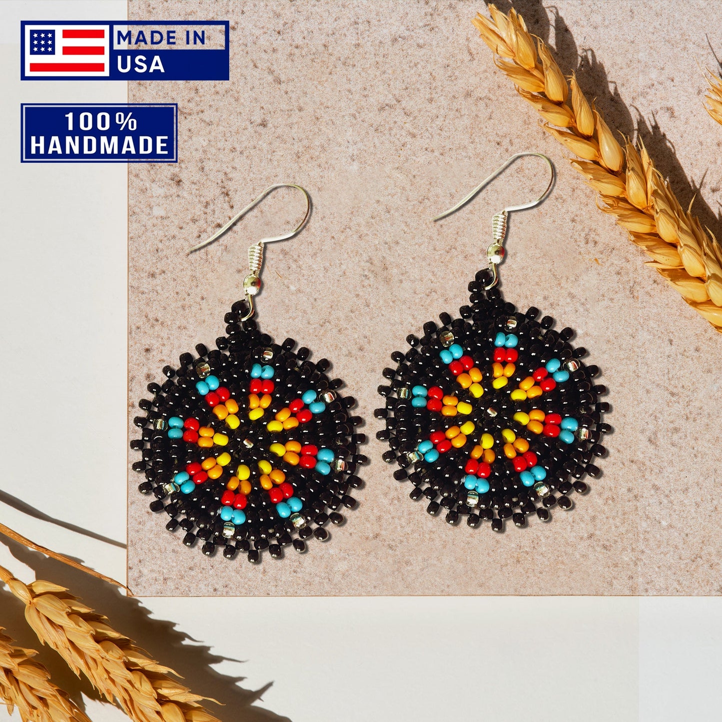 Cute Round Black Beaded Handmade Earrings For Women