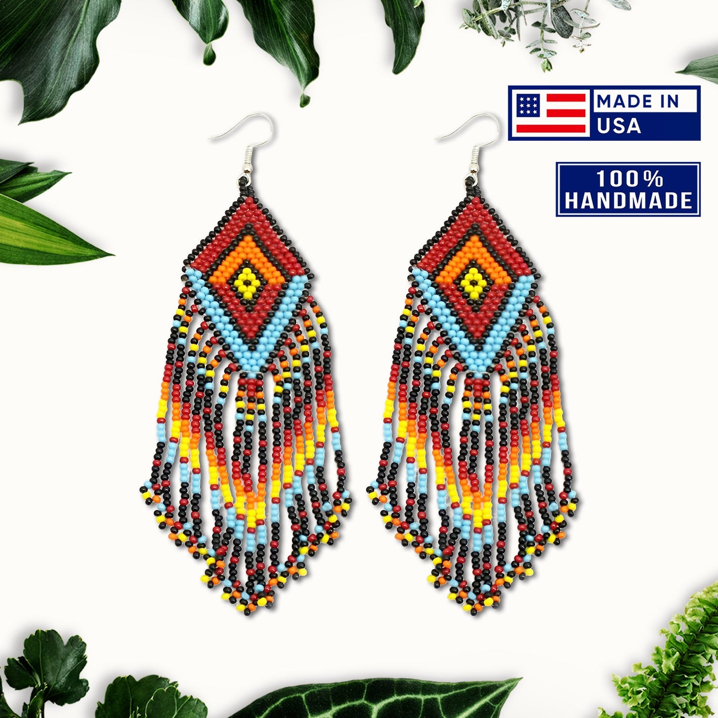 Native Style Multi-Color Long Beaded Handmade Earrings For Women