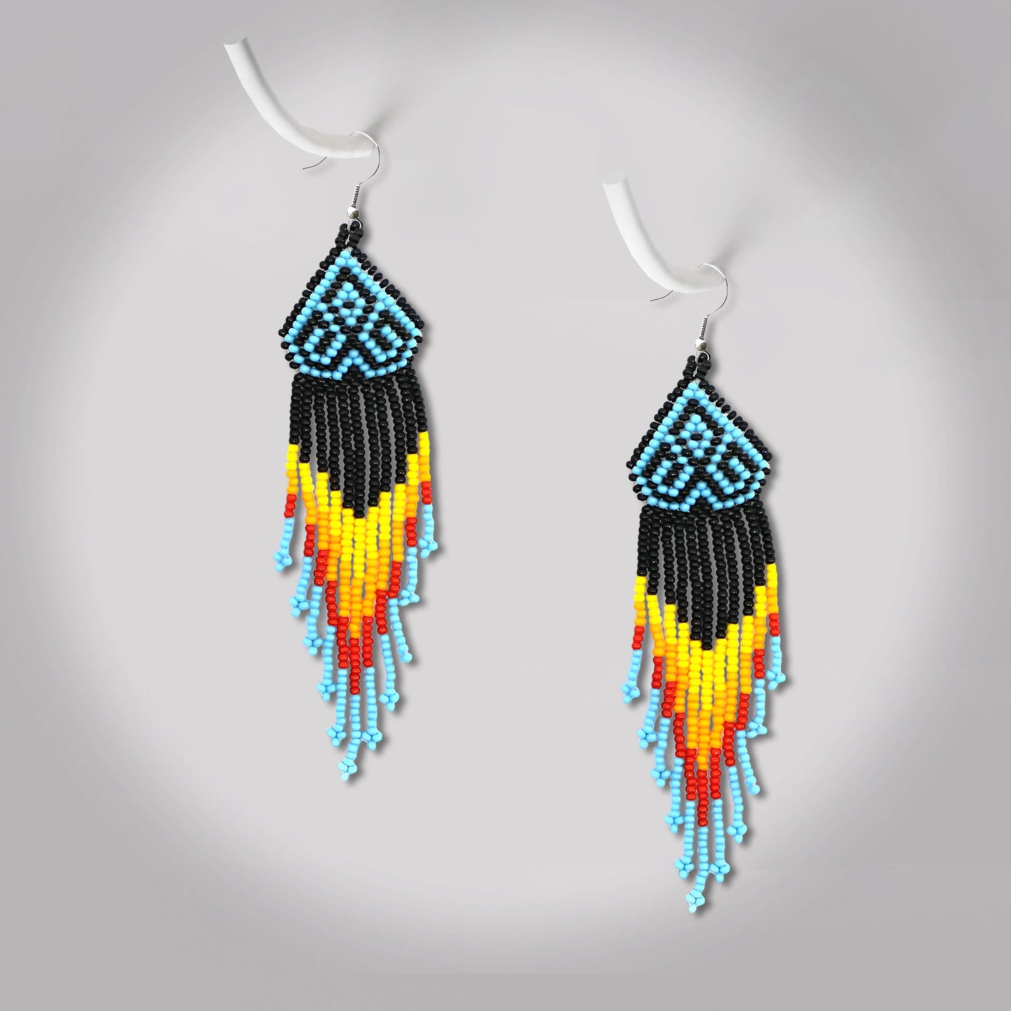 Black Multicolored Long Pattern Beaded Handmade Earrings For Women
