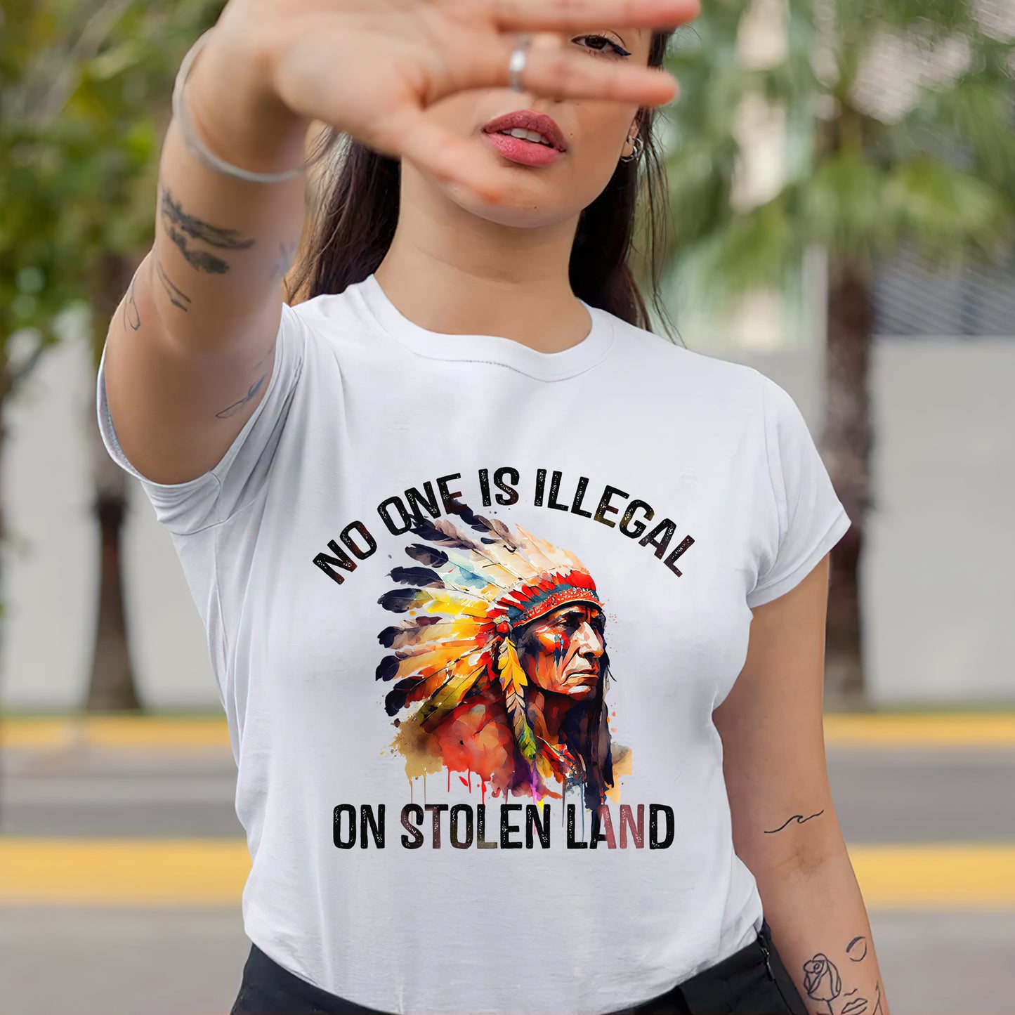 Chief Spirit No One Is Illegal on Stolen Land Unisex T-Shirt/T-Shirt V-Neck/Hoodie/Sweatshirt