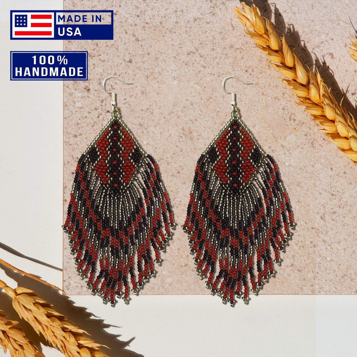 Brown Grey Beaded Handmade Earrings For Women