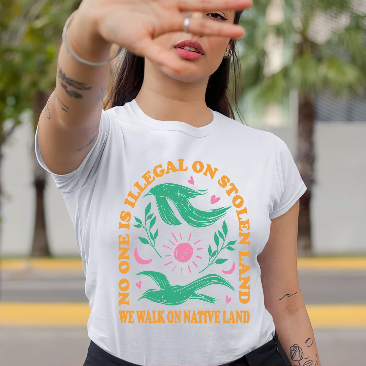 NO ONE IS ILLEGAL ON STOLEN LAND. WE WALK ON NATIVE LAND Style 3 - One sides - Unisex T-Shirt/Hoodie/Sweatshirt