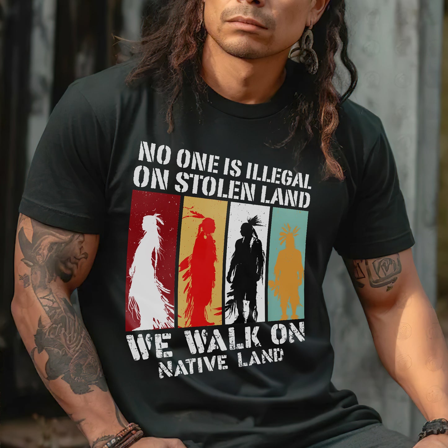 No One Is Illegal On Stolen Land. We Walk On Native Land Style 9 - One Side Unisex T-Shirt/T-Shirt V-Neck/Hoodie/Sweatshirt