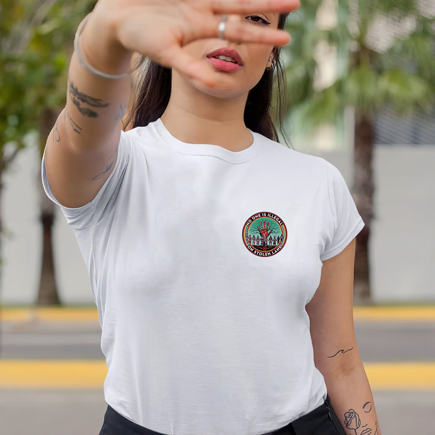 No One Is Illegal On Stolen Land β Indigenous Rights Unisex - Two sides - T-Shirt/T-Shirt V-Neck/Hoodie/Sweatshirt