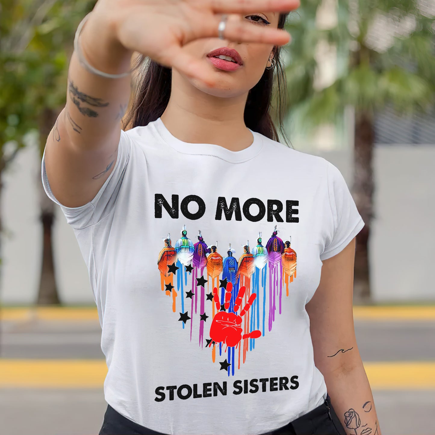No More Stolen Sisters Red Hand Indigenous Women Awareness Unisex T-Shirt/T-Shirt V-Neck/Hoodie/Sweatshirt