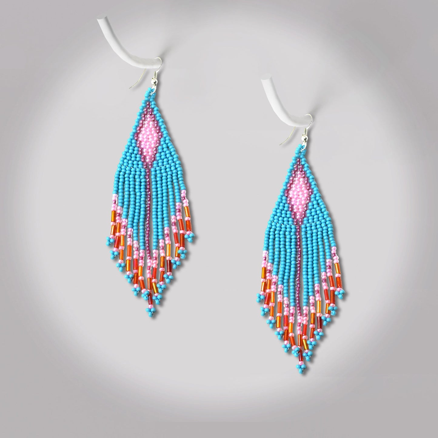 Turquoise Blue Seed Pattern Beaded Handmade Earrings For Women