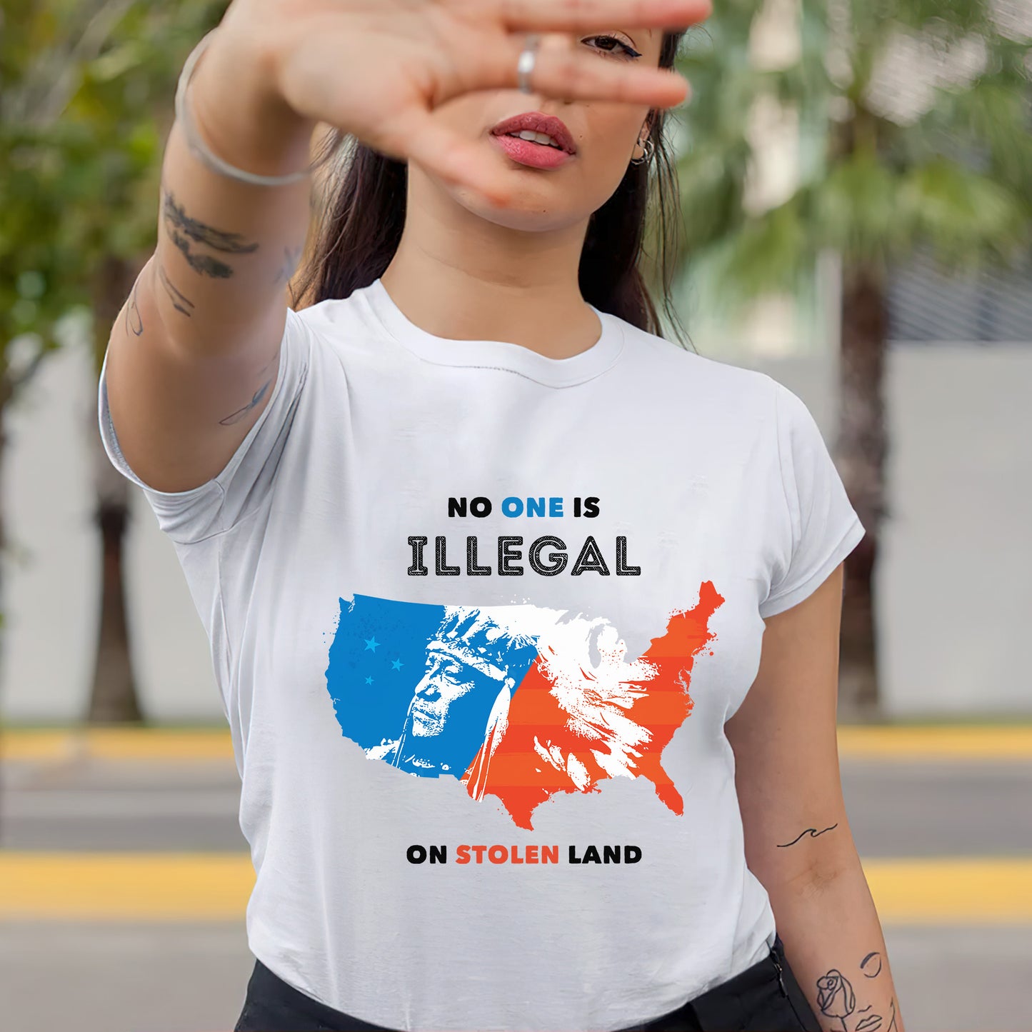 NO ONE IS ILLEGAL ON STOLEN LAND. WE WALK ON NATIVE LAND 22 - One sides - Unisex T-Shirt/T-Shirt V-Neck/Hoodie/Sweatshirt