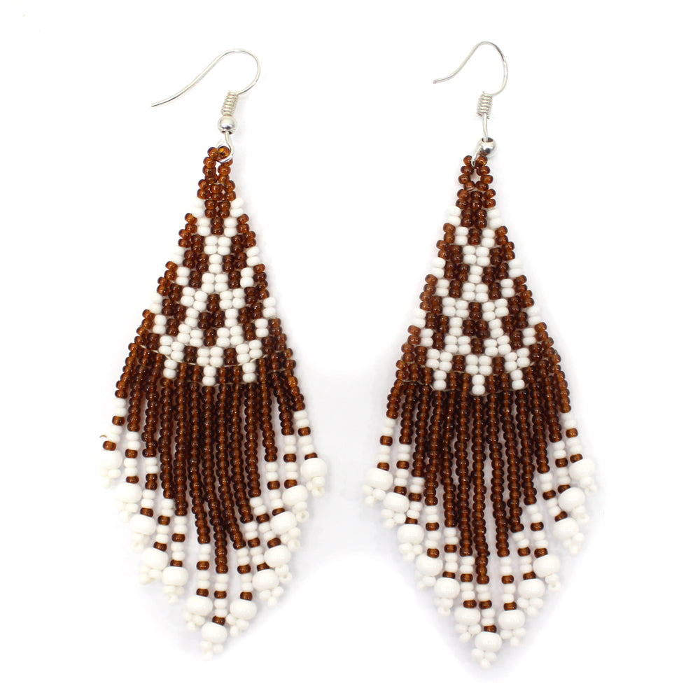 Seed Bead Brown Pattern Beaded Handmade Earrings For Women