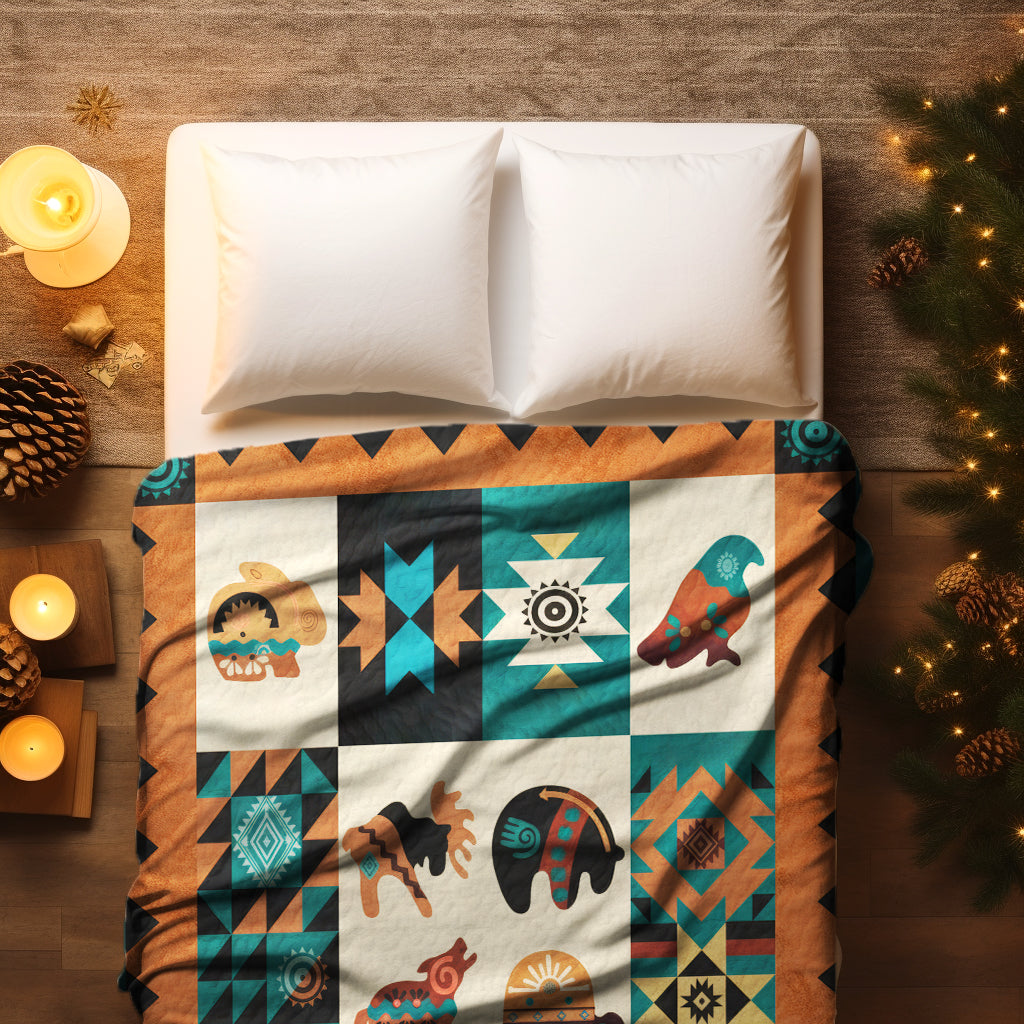 Handmade Native-Inspired Blanket with Elephant and Tribal Patterns