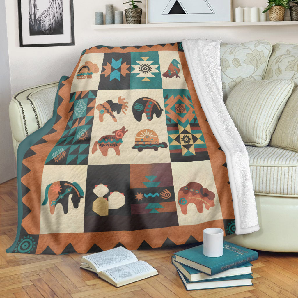 Handmade Native-Inspired Blanket with Elephant and Tribal Patterns